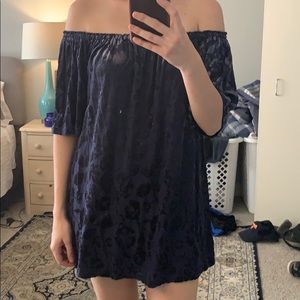 Navy off the shoulder mini dress